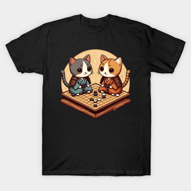 Kawaii cat samurais go board game baduk T-Shirt by TomFrontierArt